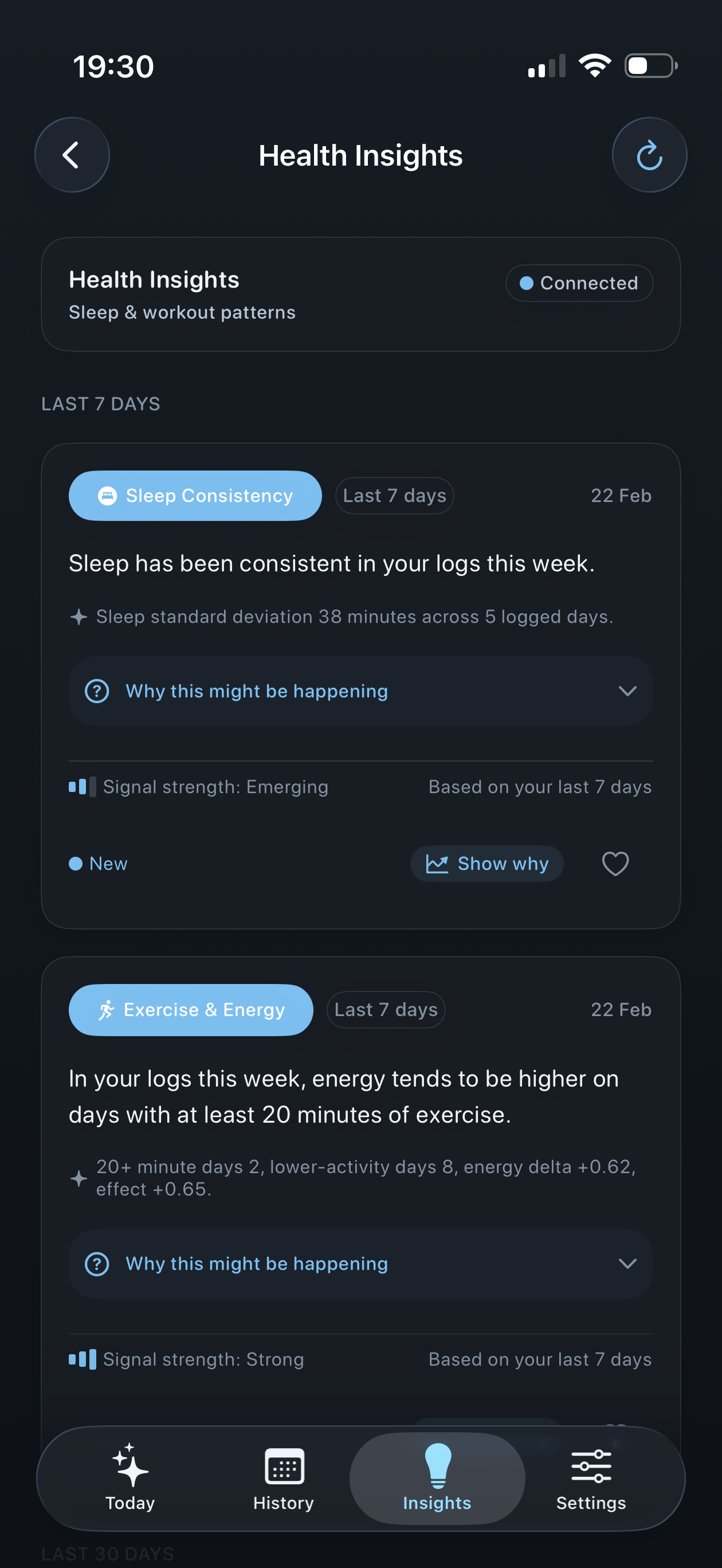 Health Insights screen in Still