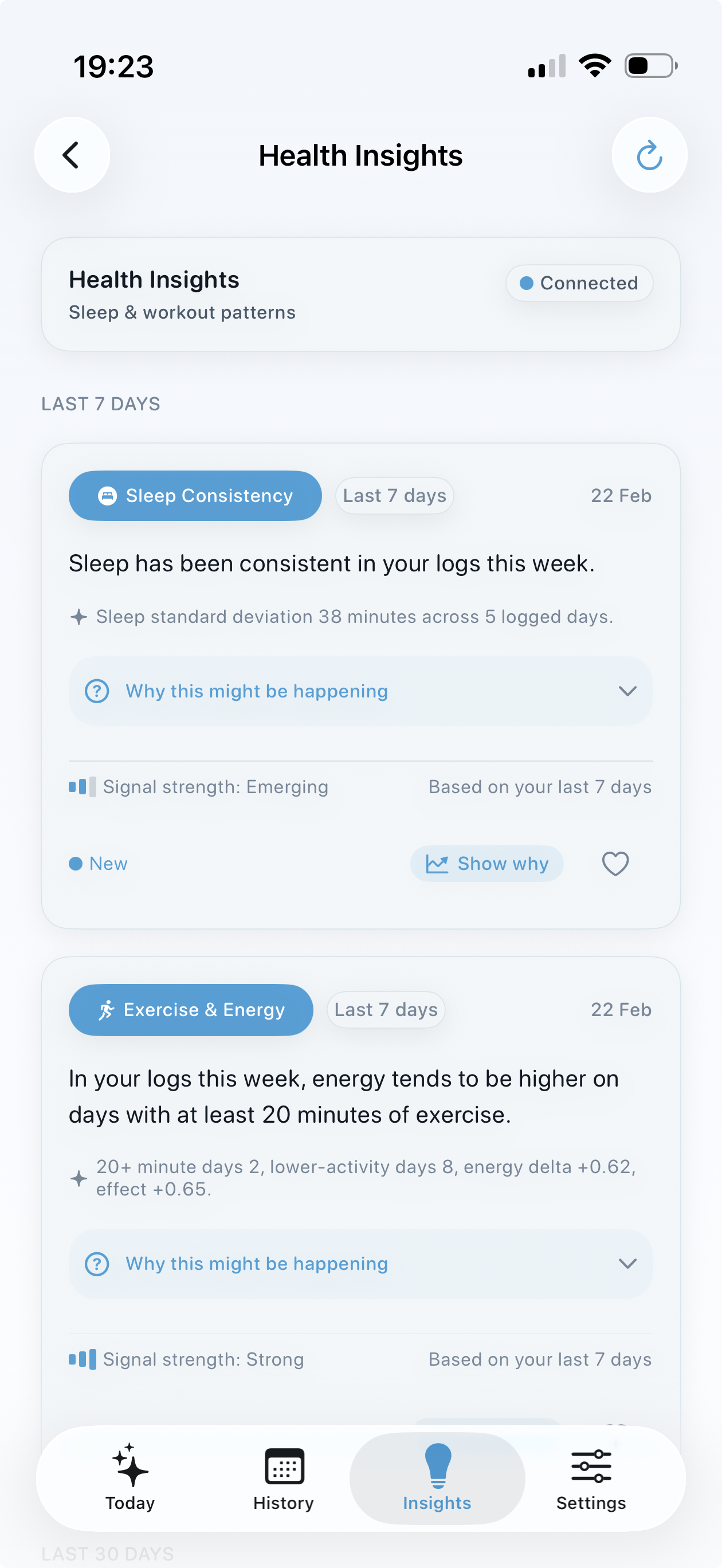 Health Insights screen in Still