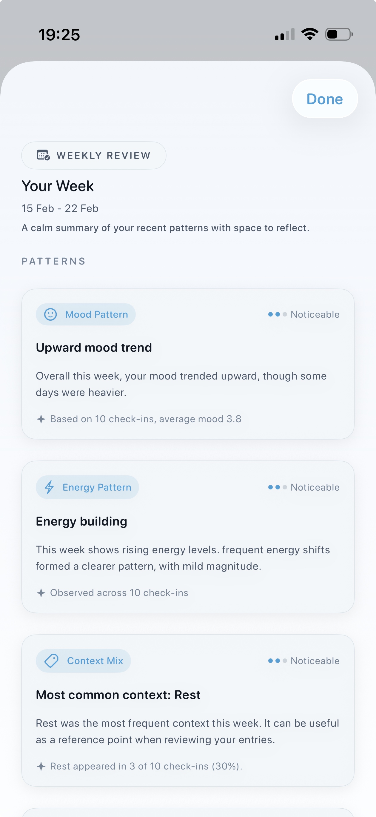 Weekly Review screen in Still